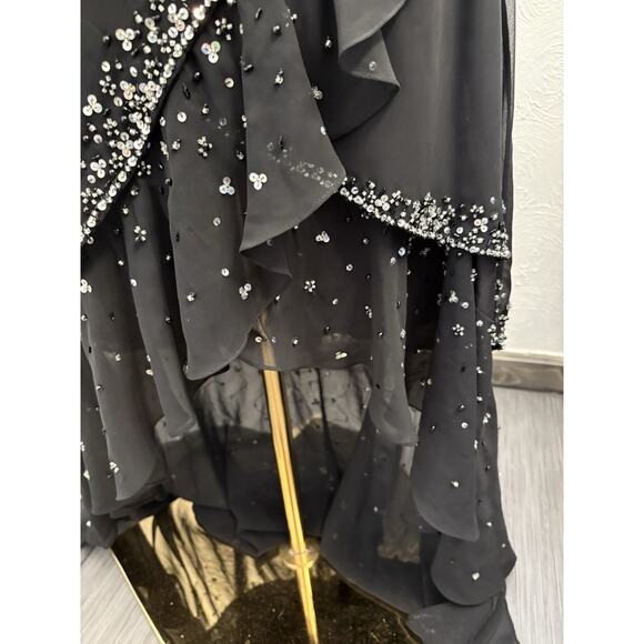 Tiffany Designs Black Sequins Beaded Asymmetrical Dress Size 8 Whimsigoth Fairy - Picture 3 of 10